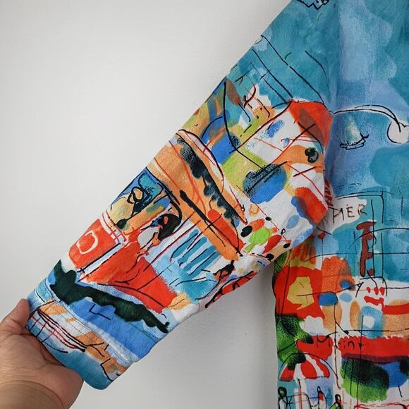 VTG Michael Leu St Mer Novelty Print Colorful Button Down Shirt Large Artsy - Picture 4 of 8